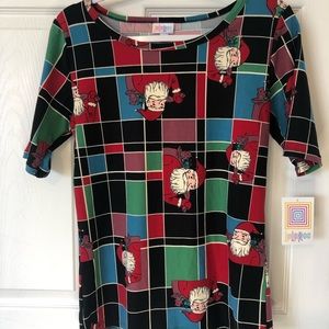LulaRoe GiGi Christmas Print Decor Medium M Santa Holiday New NWT Short Sleeved